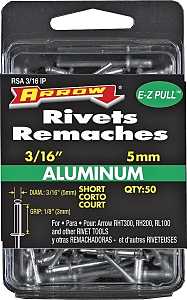 Arrow RSA3/16IP Pop Rivet, Short, 1/8 in Grip, 1/8 in L, Aluminum, Gray