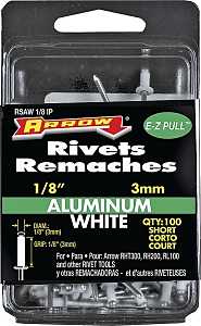 Arrow RSAW1/8IP Pop Rivet, Short, 1/8 in Grip, 1/8 in L, Aluminum, White