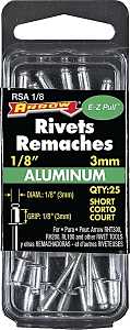 Arrow RSA1/8 Pop Rivet, Short, 1/8 in Grip, 1/8 in L, Aluminum