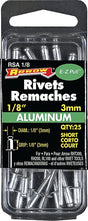 Arrow RSA1/8 Pop Rivet, Short, 1/8 in Grip, 1/8 in L, Aluminum