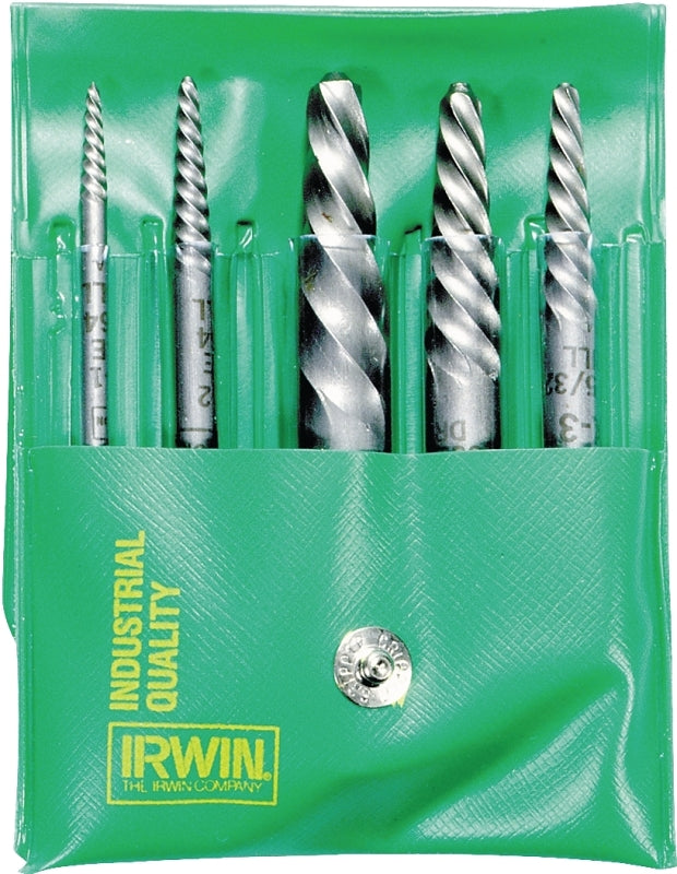 Irwin 53535 Screw Extractor Set, 5-Piece, Steel, Specifications: Spiral Flute