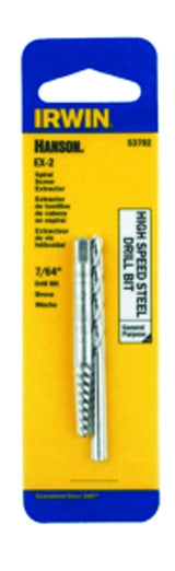 Irwin 53702 Series Extractor and Drill Bit Set, Specifications: #2 Shank, 1/4 In Drill Bit, Standard Shank, HSS