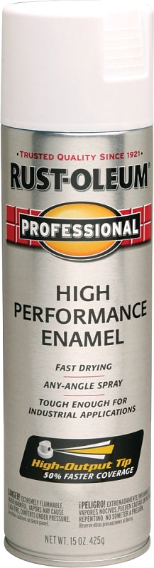 Rust-Oleum 7590838 Professional Enamel Spray Paint, Flat, White, 15 oz Can