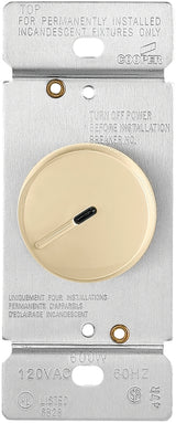 Eaton Wiring Devices RI06PL-V-K Rotary Dimmer, 120 V, 600 W, Halogen, Incandescent Lamp, White