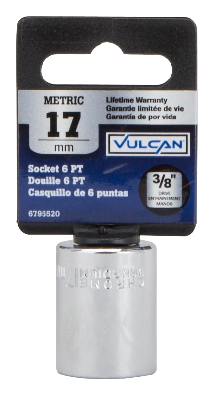 Vulcan MT649925 Drive Socket, 17 mm Socket, 3/8 in Drive, 6-Point, Chrome Vanadium Steel, Chrome