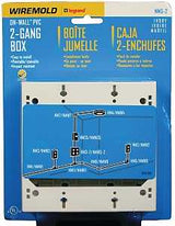 Wiremold NM NM3-2 Outlet Box, 2 -Gang, 0 -Knockout, Plastic, Ivory, Wall Mounting