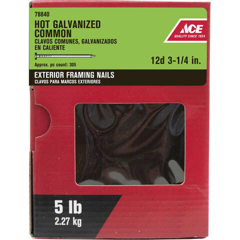 Ace 12D 3-1/4 in. Common Hot-Dipped Galvanized Steel Nail Flat Head 5 lb