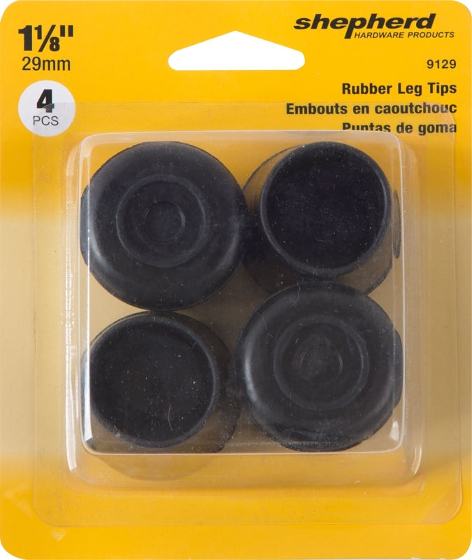 Shepherd Hardware 9129 Furniture Leg Tip, Round, Rubber, Black, 1-1/8 in Dia, Pack of 6