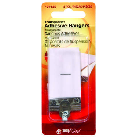 HILLMAN AnchorWire Transparent Adhesive Hangers 1-1/2 lb 4 pk, Pack of 10