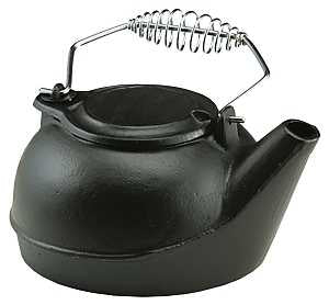 US Stove TK-02 Tea Kettle, 3 qt, Spring-Loaded Handle, Iron, Black