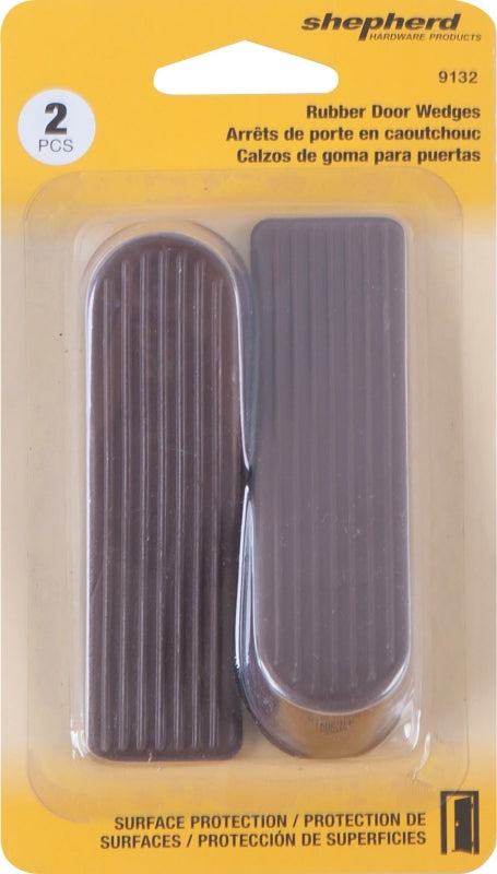 Shepherd Hardware 9132 Wedge Door Stop, Brown, Rubber, 2/PK, Pack of 6