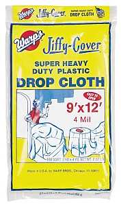 Warp's 4JC-912 Drop Cloth, 12 ft L, 9 ft W, Plastic, Clear