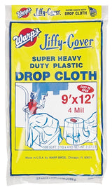 Warp's 4JC-912 Drop Cloth, 12 ft L, 9 ft W, Plastic, Clear