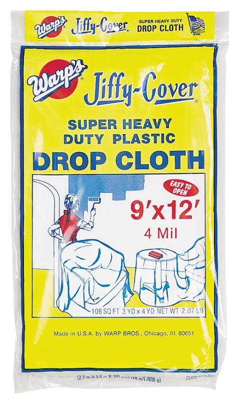 Warp's 4JC-912 Drop Cloth, 12 ft L, 9 ft W, Plastic, Clear