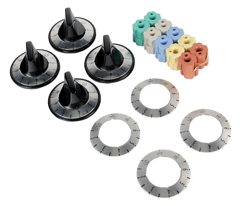 Camco USA 00883 Burner Knob Kit, Includes: Adapter, Dials, Inserts and (4) Chrome Knobs, Black