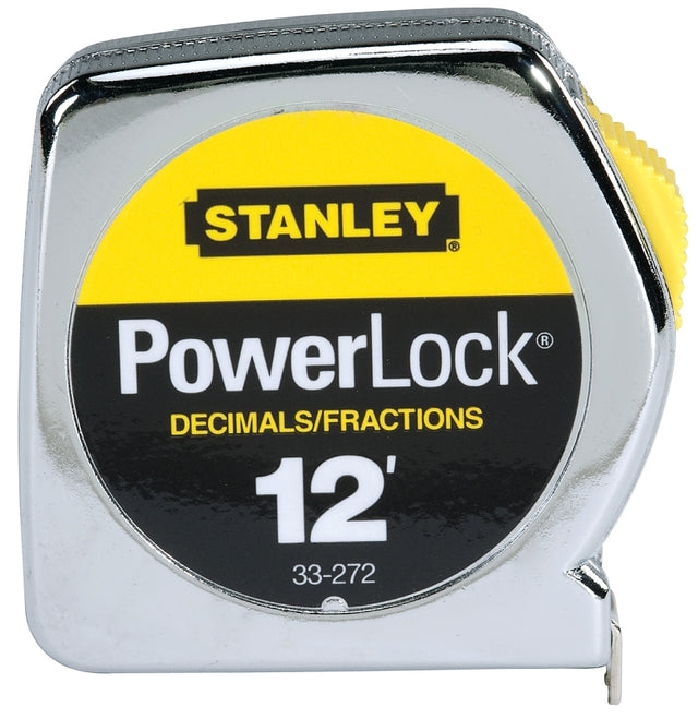 STANLEY 33-272 Measuring Tape, 12 ft L Blade, 1/2 in W Blade, Steel Blade, Metal Case, Chrome Case