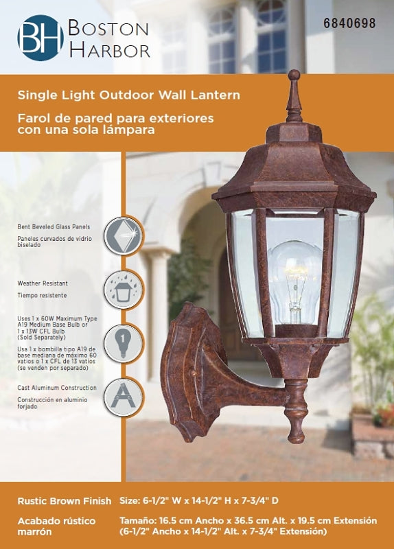 Boston Harbor BRT-BPP1611-RB3L Outdoor Lantern, 120 V, 60 W, CFL Lamp, Aluminum Fixture, Rustic Brown