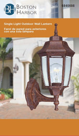 Boston Harbor BRT-BPP1611-RB3L Outdoor Lantern, 120 V, 60 W, CFL Lamp, Aluminum Fixture, Rustic Brown
