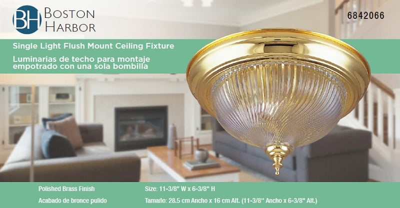 Boston Harbor F52BB01-8030C3L Single Light Flush Mount Ceiling Fixture, 120 V, 60 W, 1-Lamp, A19 or CFL Lamp