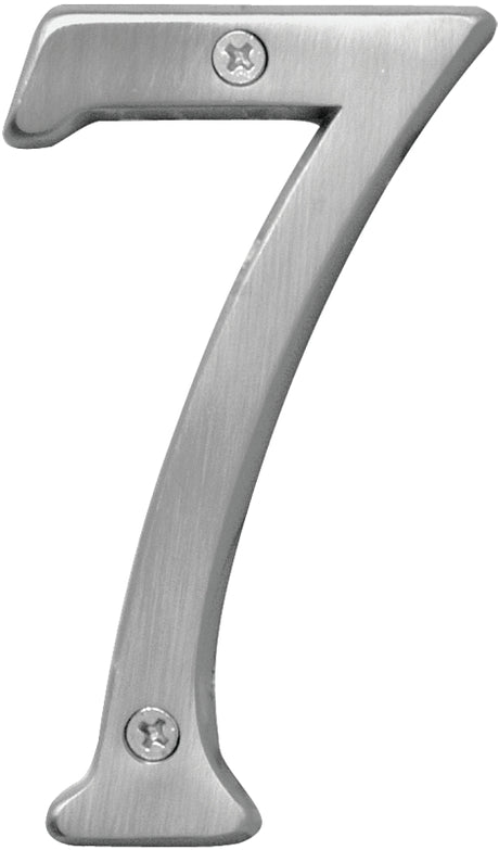 Hy-Ko Prestige Series BR-43SN/7 House Number, Character: 7, 4 in H Character, Nickel Character, Brass, Pack of 3