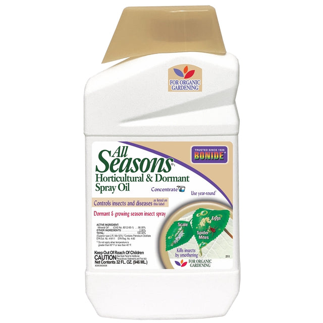 Bonide All Seasons 211 Horticultural and Dormant Oil, Liquid, Spray Application, 1 qt Bottle