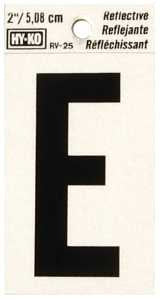 Hy-Ko RV-25/E Reflective Letter, Character: E, 2 in H Character, Black Character, Silver Background, Vinyl, Pack of 10