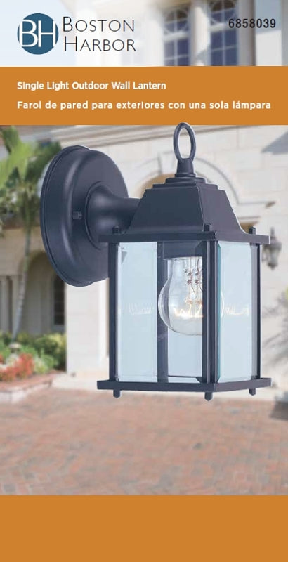 Boston Harbor AL1037-53L Outdoor Wall Lantern, 120 V, 60 W, A19 or CFL Lamp, Aluminum Fixture, Black