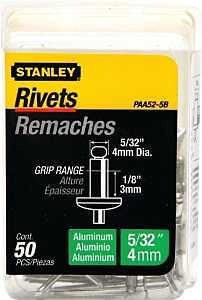 STANLEY PAA52-5B Pop Rivet, Reusable, Aluminum, 50/PK