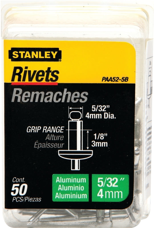 STANLEY PAA52-5B Pop Rivet, Reusable, Aluminum, 50/PK