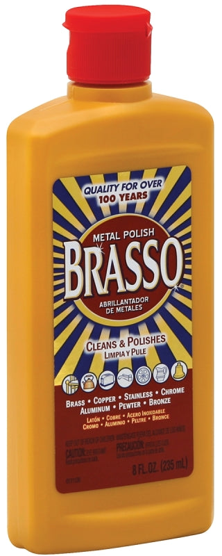 Brasso 2660089334 Polish, 8 oz Bottle, Liquid, Ammonia, Light Tan