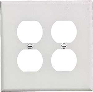 Eaton Wiring Devices PJ82W Series Duplex and Single Receptacle Wallplate, Mid-Size, 4-7/8 in L, 4-15/16 in W, 2-Gang