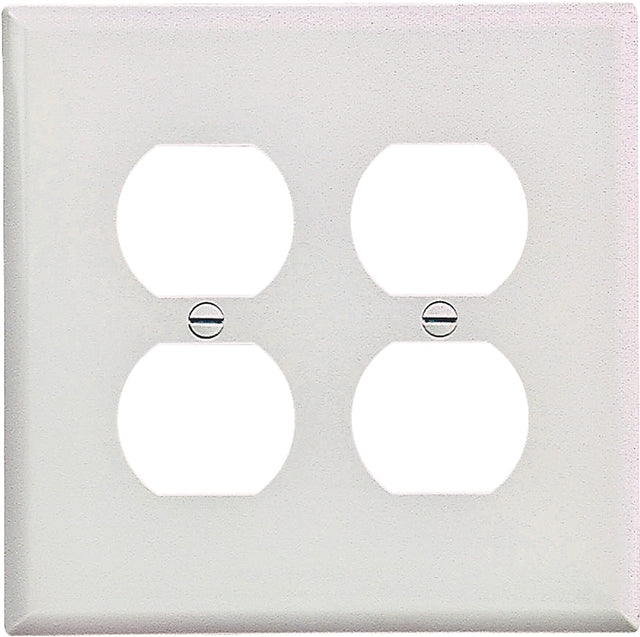 Eaton Wiring Devices PJ82W Series Duplex and Single Receptacle Wallplate, Mid-Size, 4-7/8 in L, 4-15/16 in W, 2-Gang