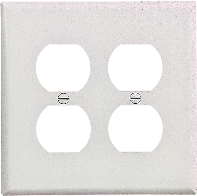Eaton Wiring Devices PJ82W Series Duplex and Single Receptacle Wallplate, Mid-Size, 4-7/8 in L, 4-15/16 in W, 2-Gang