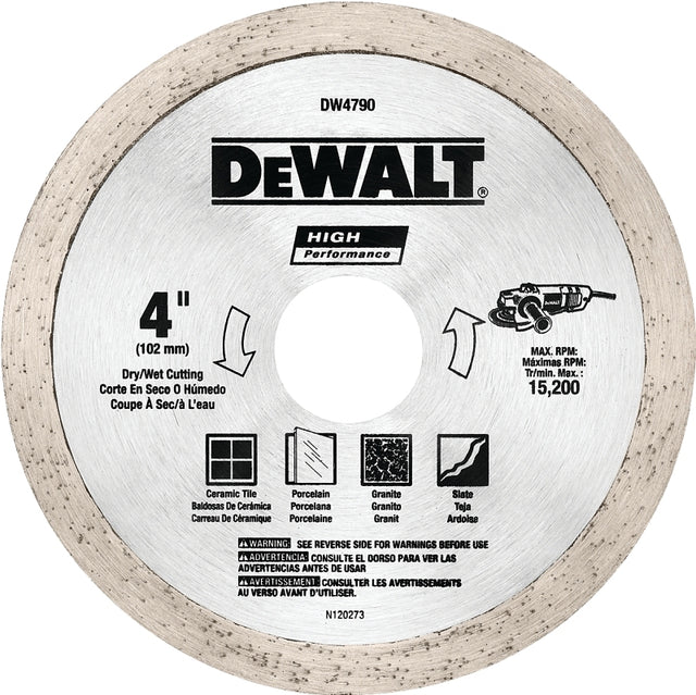 DEWALT DW4790 Tile Blade, 4 in Dia, 1/16 in Thick, 5/8 to 7/8 in Arbor