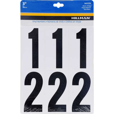 Hillman 3 in. Black Plastic/Vinyl Self-Adhesive Number Set 0-9 27 pc, Pack of 6