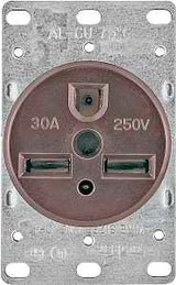 Arrow Hart 1234-BOX Power Receptacle, 2 -Pole, 250 V, 30 A, NEMA: NEMA 6-30R, Brown