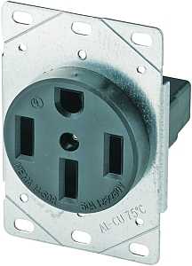 Eaton Cooper Wiring 1258-SP Power Receptacle, 3 -Pole, 125/250 V, 50 A, NEMA: NEMA 14-50R, Black