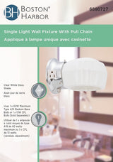 Boston Harbor W39CH01LS-34473L Bracket Wall Light Fixture, 60 W, 1-Lamp, A19 or CFL Lamp, Steel Fixture, Chrome Fixture