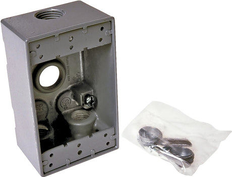 Hubbell 5321-0 Weatherproof Box, 18.3 cu-in, 4-Outlet, 1-Gang, Aluminum, Gray