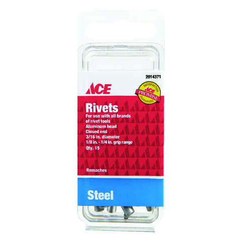 Ace 3/16 in. D X 1/4 in. Steel Rivets Silver 15 pk, Pack of 10