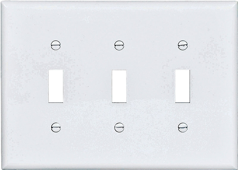Eaton PJ3W Wallplate, 6-3/4 in L, 4.83 in W, 3-Gang, Polycarbonate, White, High-Gloss, Pack of 15