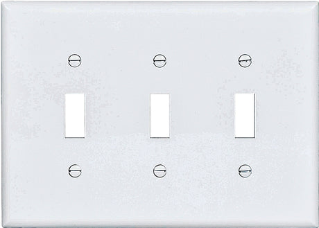 Eaton PJ3W Wallplate, 6-3/4 in L, 4.83 in W, 3-Gang, Polycarbonate, White, High-Gloss, Pack of 15