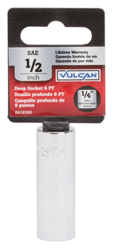 Vulcan MT6487730 Drive Socket, 1/2 in Socket, 1/4 in Drive, 6-Point, Chrome Vanadium Steel, Chrome