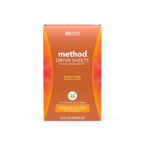 Method Ginger Mango Scent Dryer Sheets Sheets 80 pk, Pack of 6