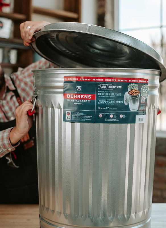 Behrens 1270 Trash Can, 31 gal, Steel, Silver