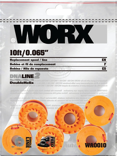 Worx WA0010 Trimmer Spool, 0.065 in Dia, 10 ft L, Plastic, Orange