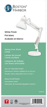 Boston Harbor TL-WK-134E-WH-3L Swing Arm Work Lamp, 120 V, 60 W, 1-Lamp, A19 or CFL Lamp, White