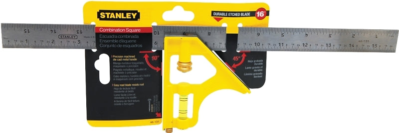 STANLEY 46-131 Combination Square, 1 in W Blade, 16 in L Blade, SAE Graduation, Stainless Steel Blade