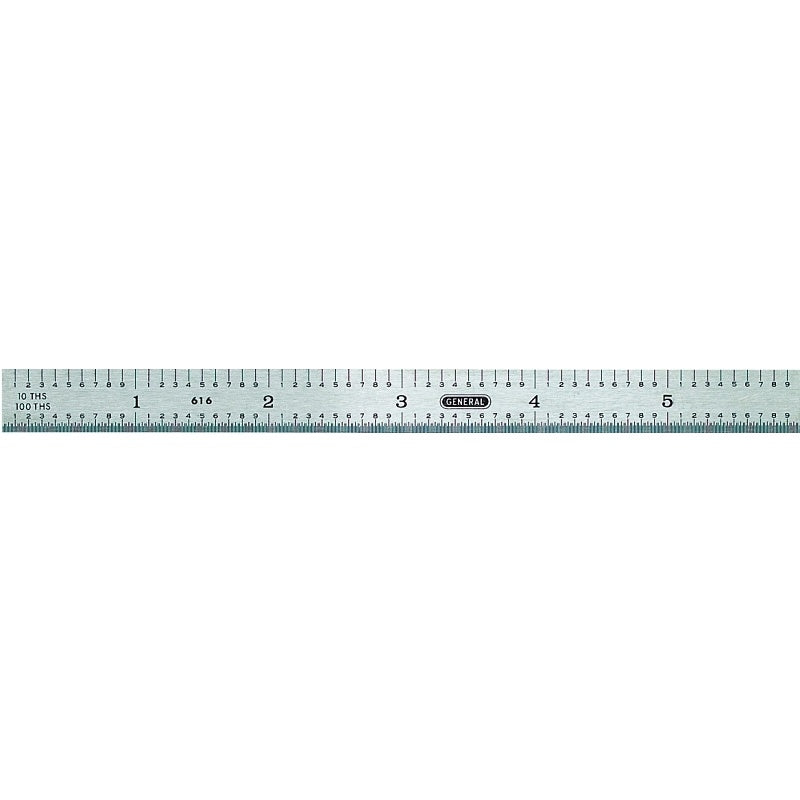 General 616 Precision Measuring Ruler with Graduations, SAE Graduation, Stainless Steel, 15/32 in W