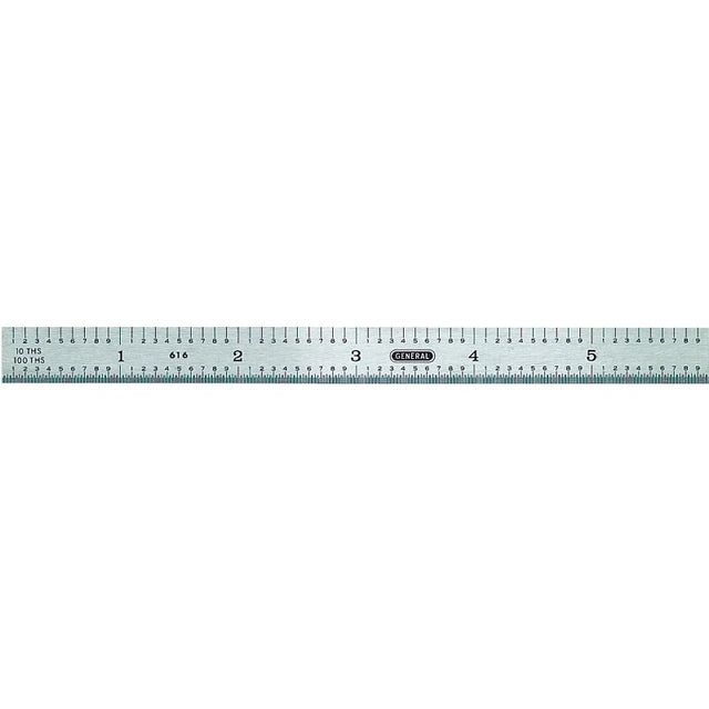 General 616 Precision Measuring Ruler with Graduations, SAE Graduation, Stainless Steel, 15/32 in W